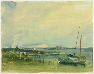 Scena costiera con scogliere bianche e barche sulla riva da Joseph Mallord William Turner